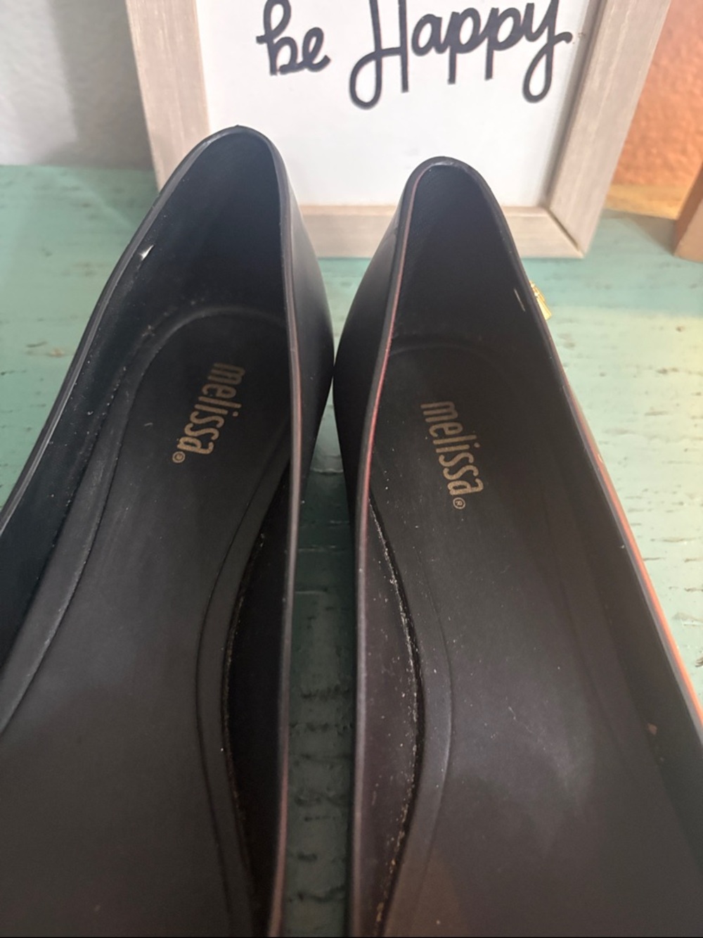 Melissa Black Flats with Dark Brown Tortoiseshell Bow - Picture 2 of 6